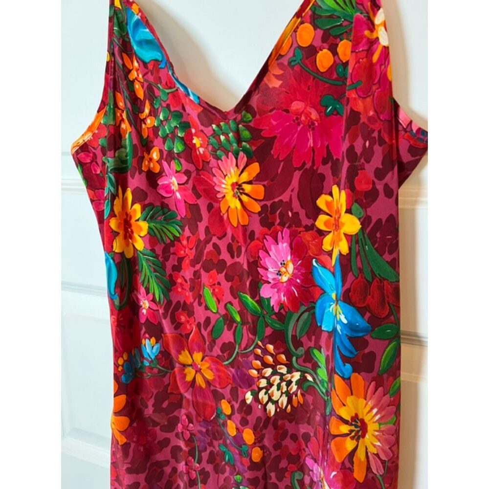 Johnny Was 100% Silk Floral Slip Brooklyn Dress Red Multicolor Medium - Picture 4 of 8